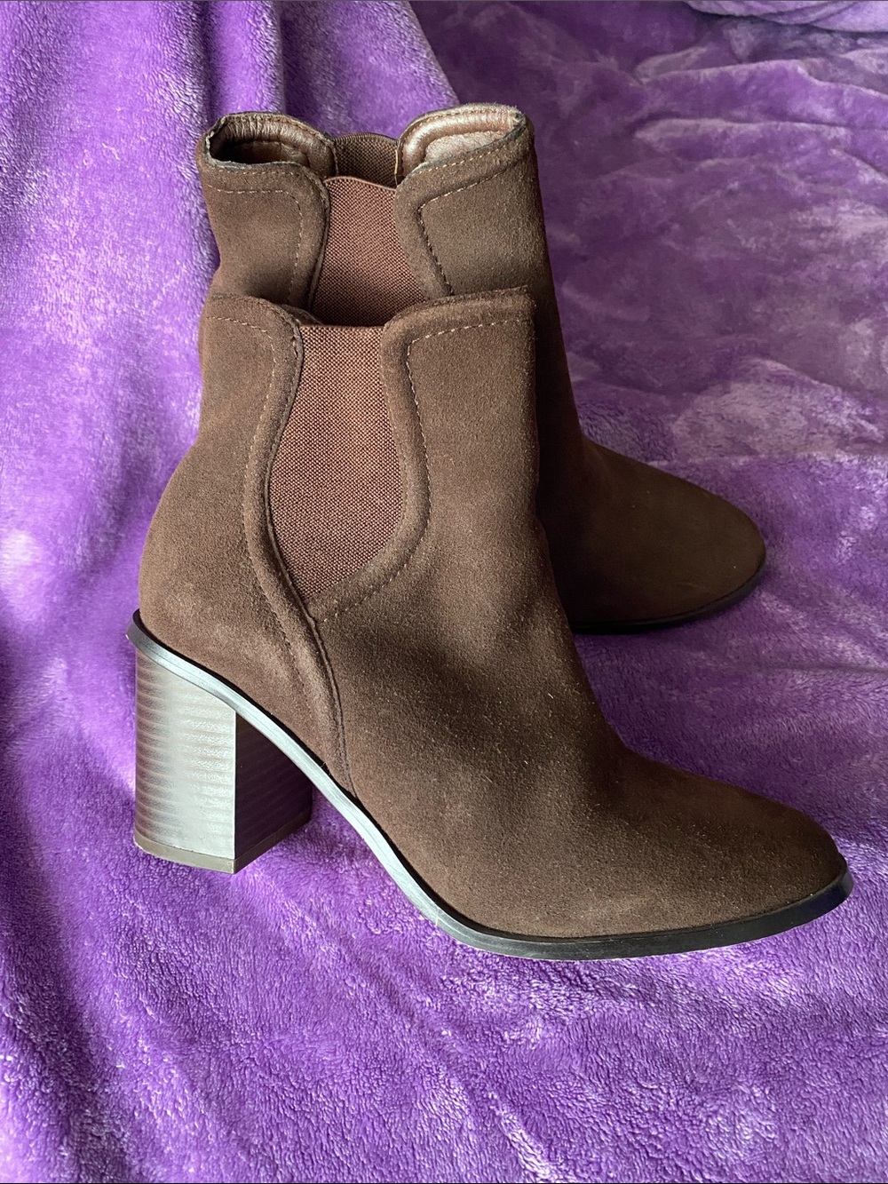 Splendid Suede Block Heel Ankle Boots - Brown